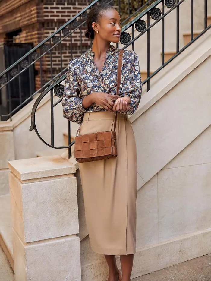 JMcLaughlin Rashell Blouse In Bird Story Charcoalcamel Women Shirts and Tops JMcLaughlin Rashell Blouse In Bird Story Charcoalcamel Women Shirts and Tops