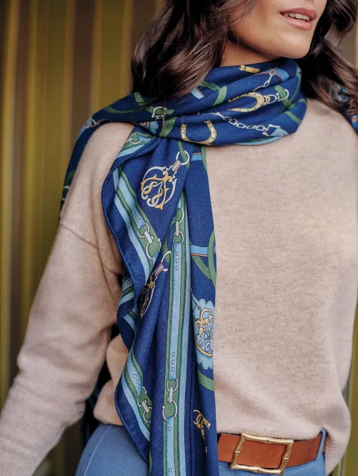 JMcLaughlin Sarita Scarf In Fairfax Crest Corner Navygreenblue Women Scarves