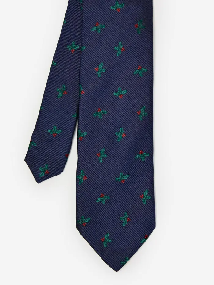 JMcLaughlin Silk Tie In Mistletoe Navygreen Men Ties