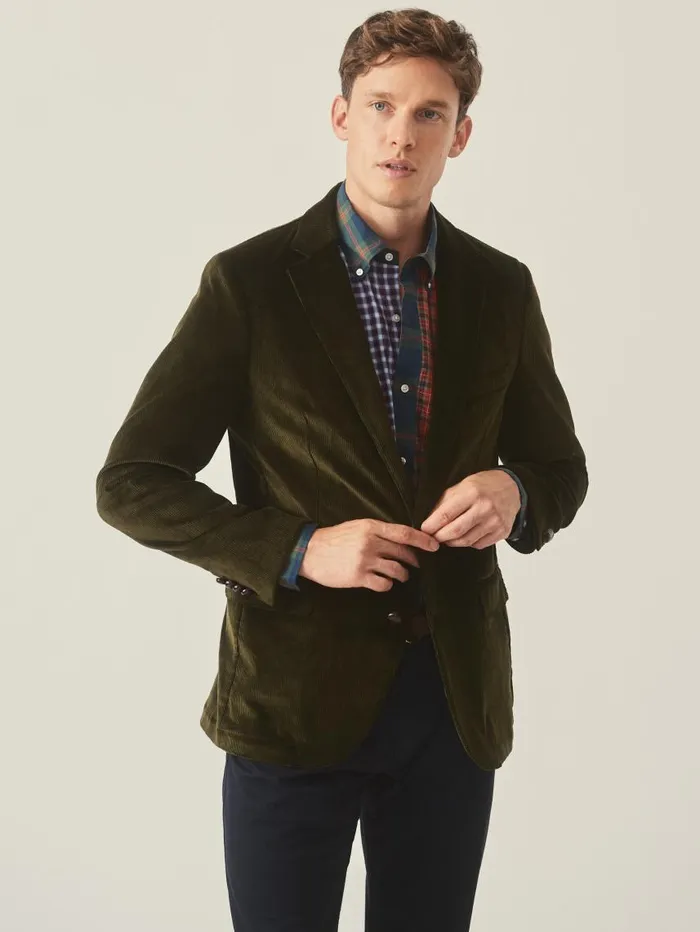 JMcLaughlin Suffolk Corduroy Sport Coat Dark Olive Men Jackets and Outerwear