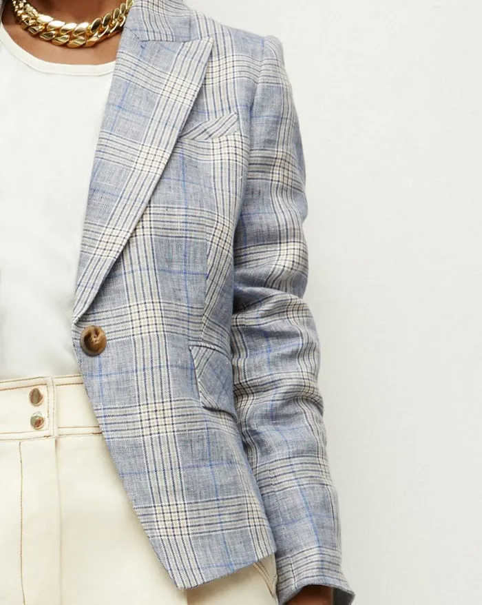 Jackets and Outerwear ShopJackets Veronica Beard Hosanna Plaid Linen Dickey Jacket Blue Multi