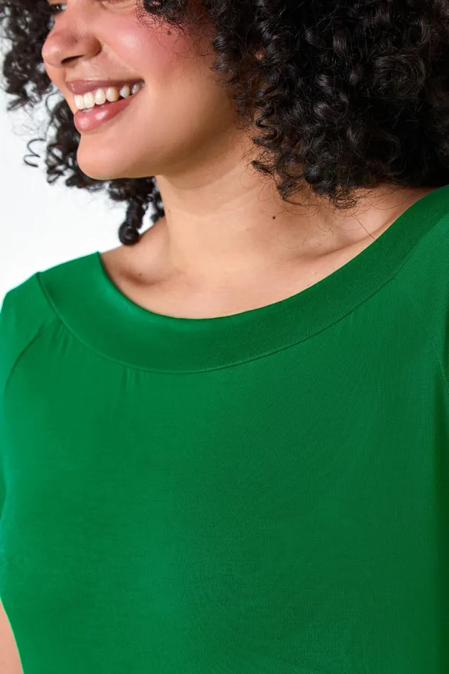 Jade Curve Stretch Bardot Longline Tunic Top Women Roman Tops