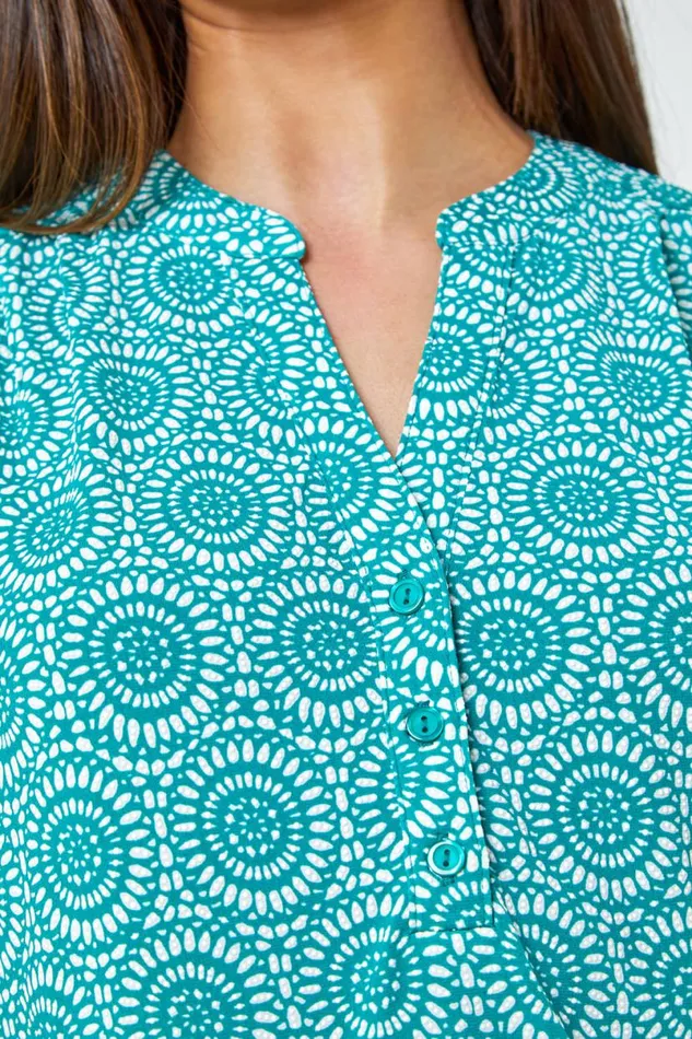 Jade Mosaic Print VNeck Stretch Jersey Top Women Roman Tops