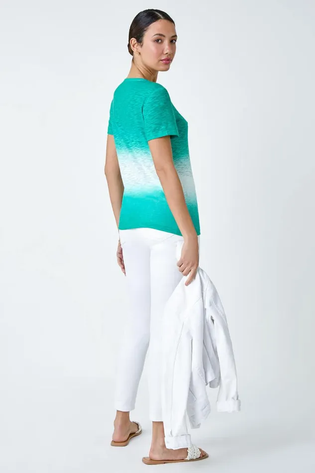 Jade Ombre Burnout Print Stretch Jersey TShirt Women Roman Tops