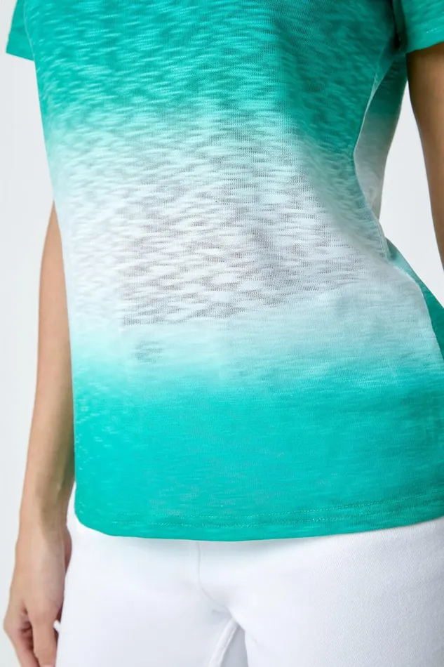 Jade Ombre Burnout Print Stretch Jersey TShirt Women Roman Tops