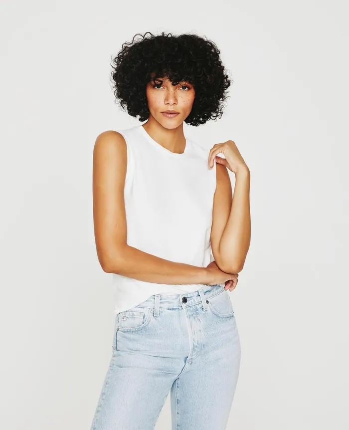 Jagger Muscle Tank Ivory Dust Women AG Jeans Tees and Tanks