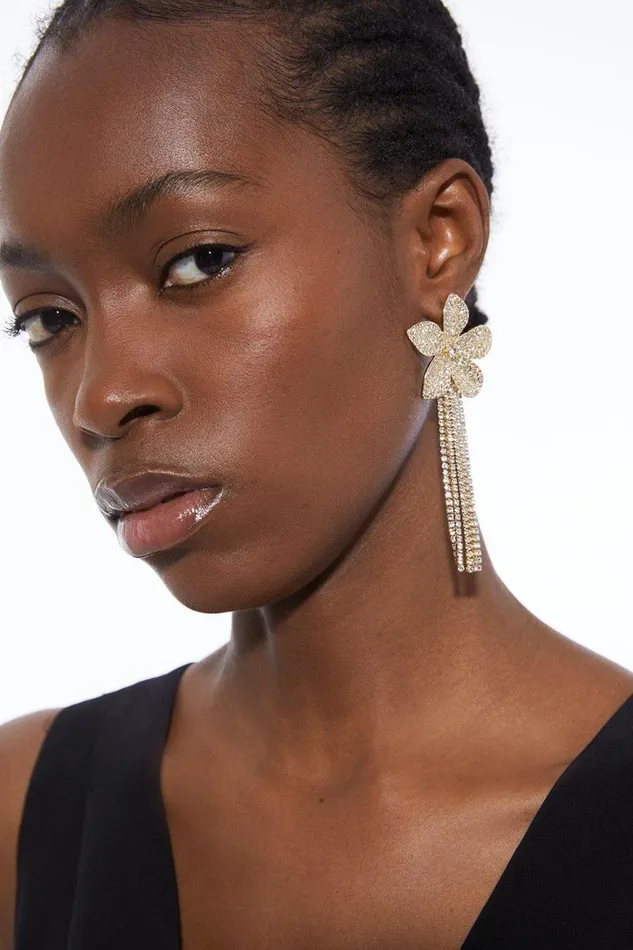 Jewellery Women Karen Millen Diamante Flower Drop Earring Gold