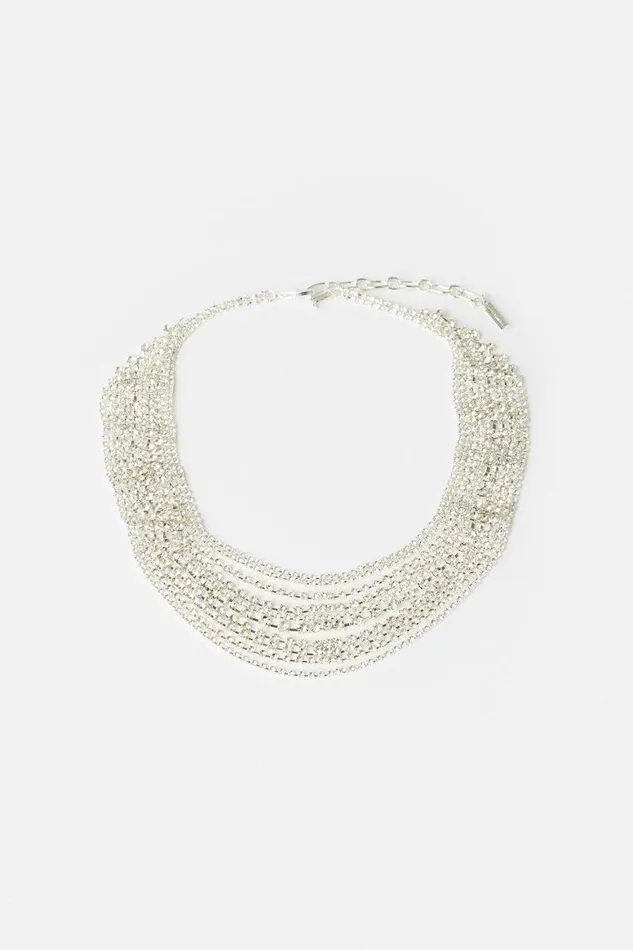 Jewellery Women Karen Millen Diamante Layered Statement Necklace Silver