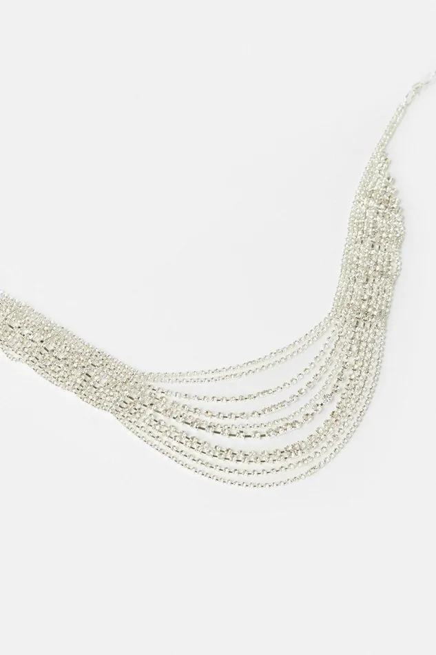 Jewellery Women Karen Millen Diamante Layered Statement Necklace Silver