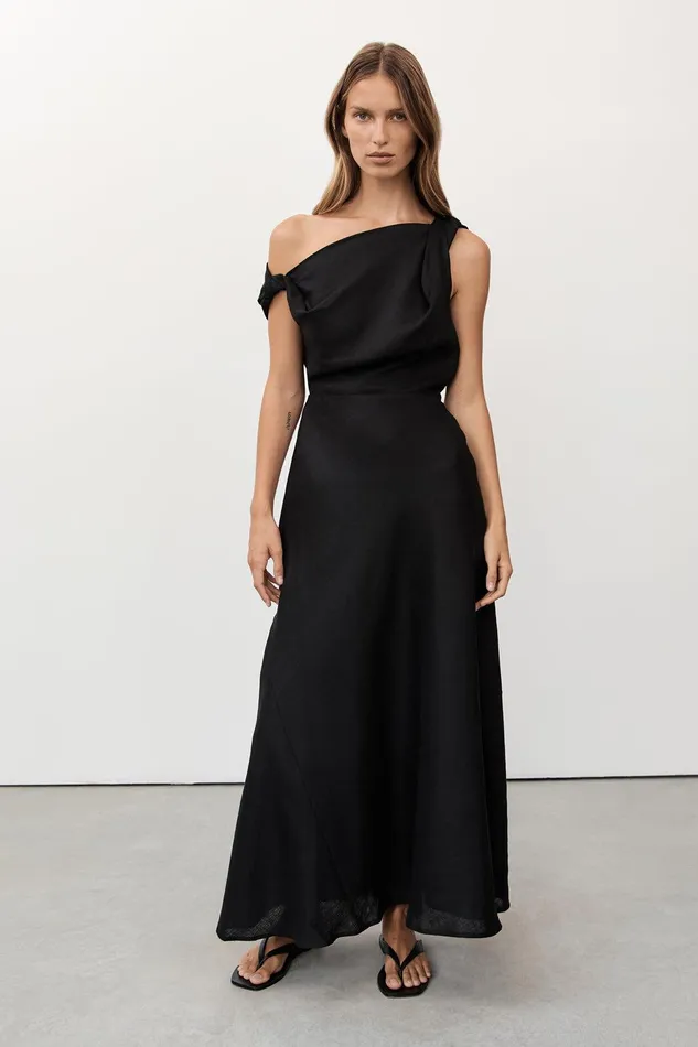 JOELLE BLACK LINEN MIDI DRESS Women DISSH Midi Dresses