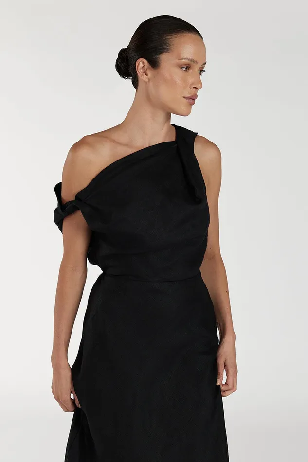 JOELLE BLACK LINEN MIDI DRESS Women DISSH Midi Dresses