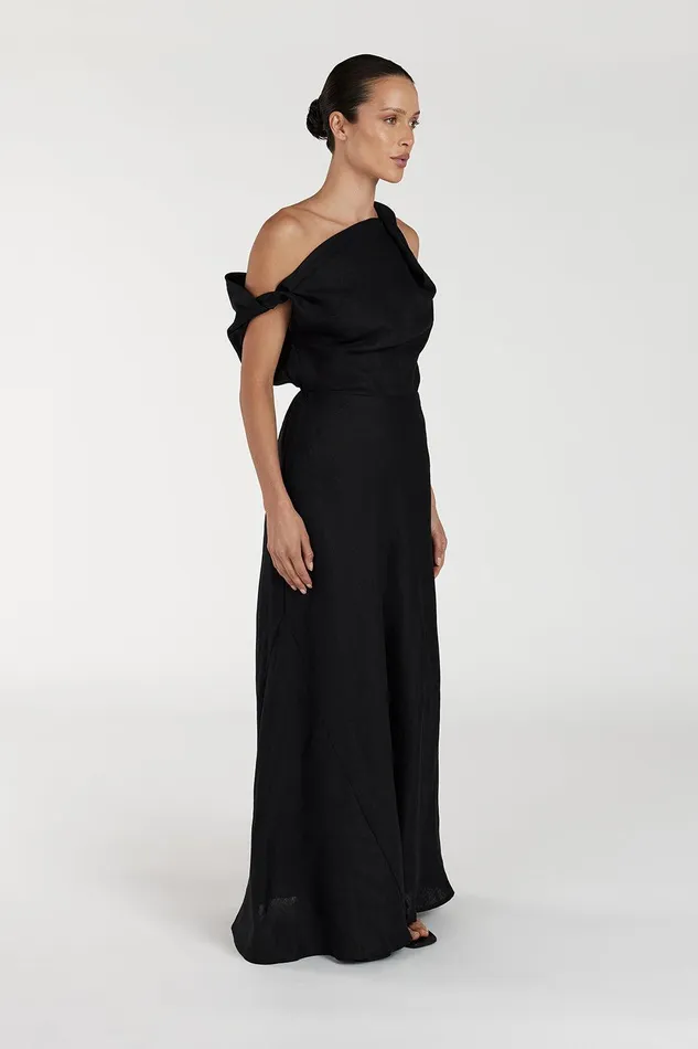 JOELLE BLACK LINEN MIDI DRESS Women DISSH Midi Dresses