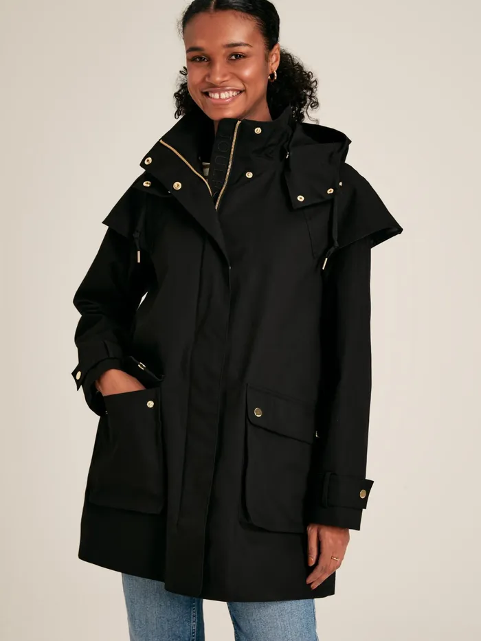 Joules Coats and Jackets Black Waterproof Hooded Raincoat With Cape 8211 Women