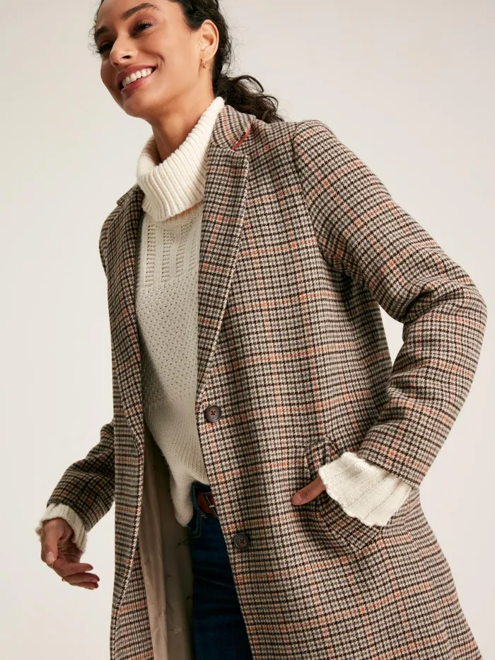 Joules Coats and Jackets Check Wool Blend Coat 8211 Women