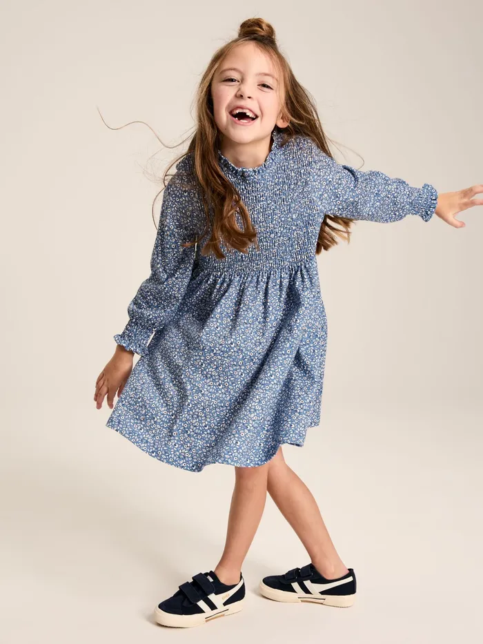 Joules Dresses Blue Shirred Printed Dress 8211 Girls