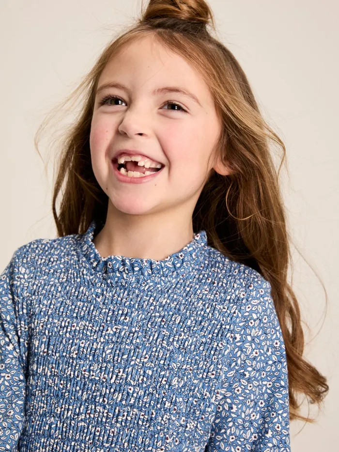 Joules Dresses Blue Shirred Printed Dress 8211 Girls