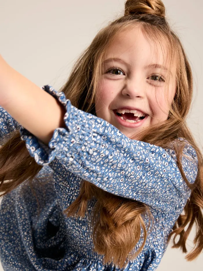 Joules Dresses Blue Shirred Printed Dress 8211 Girls