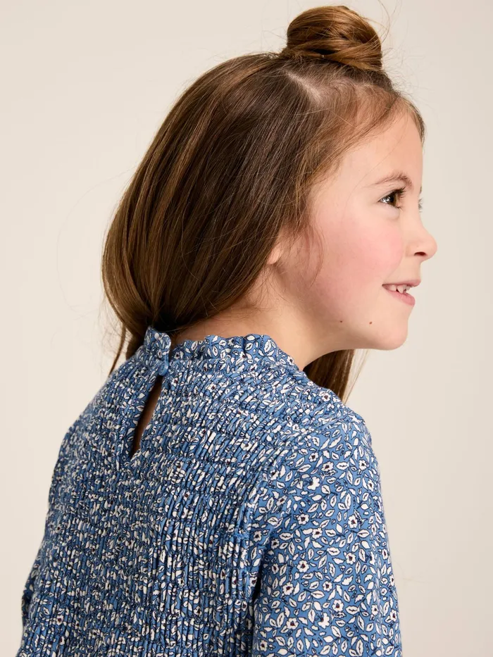 Joules Dresses Blue Shirred Printed Dress 8211 Girls