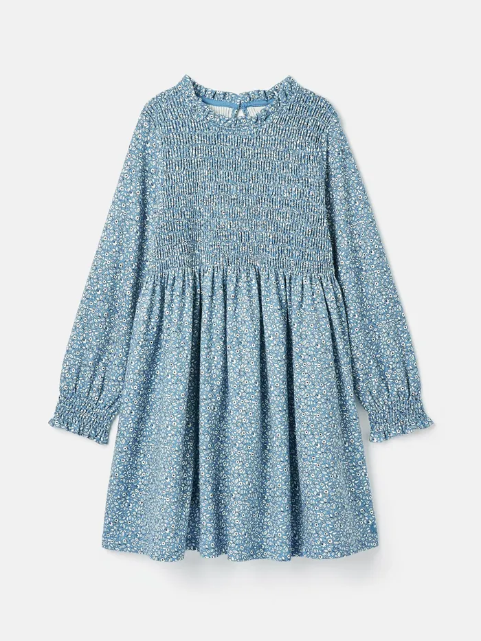 Joules Dresses Blue Shirred Printed Dress 8211 Girls