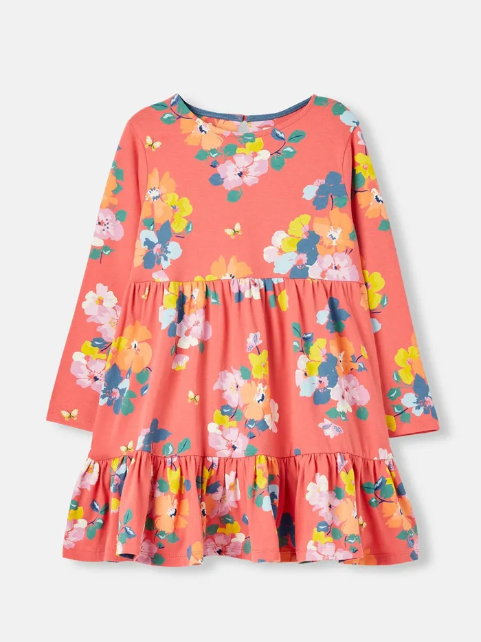 Joules Dresses Pink Long Sleeve Jersey Tiered Dress 8211 Girls