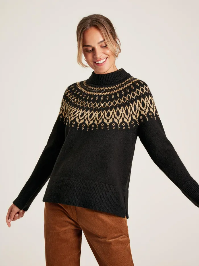 Joules Knitwear Black Fair Isle Jumper 8211 Women
