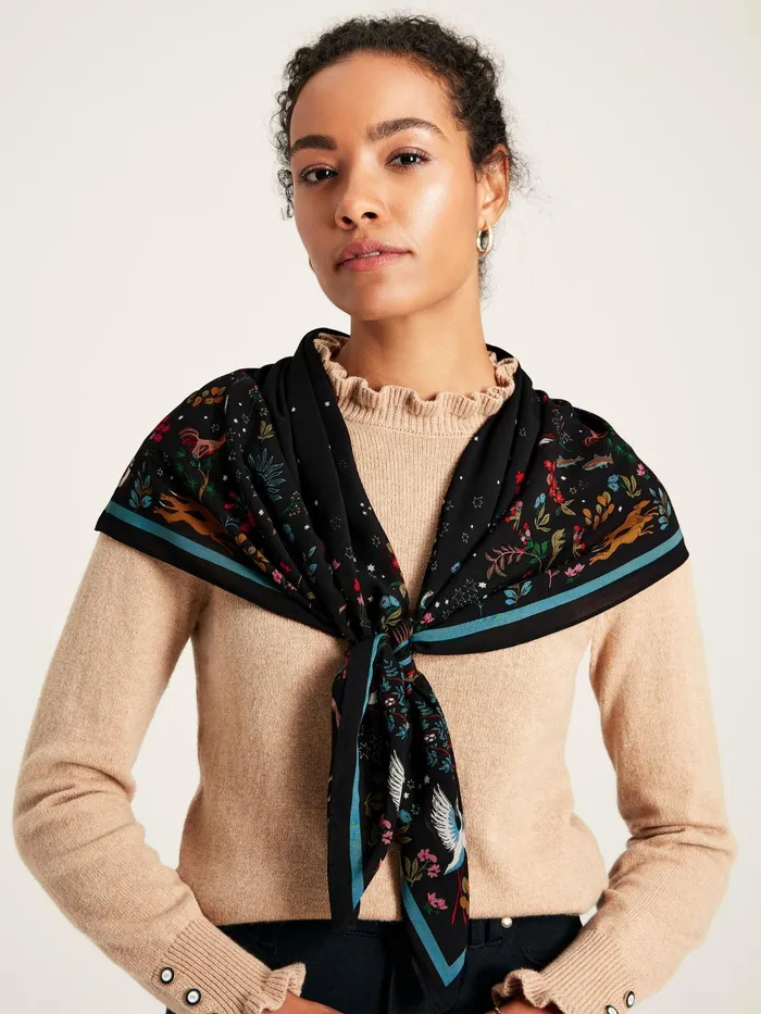 Joules Scarves Black Printed Square Scarf 8211 Women