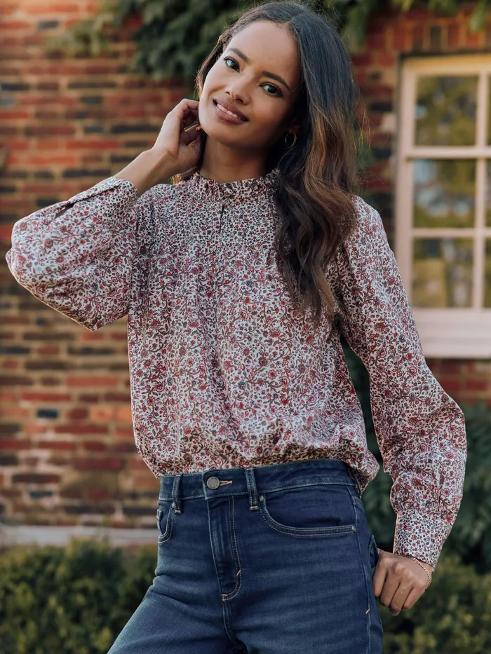 Joules Shirts and Blouses CreamRed Floral Long Sleeve Blouse With Frill Neck 8211 Women Joules Shirts and Blouses CreamRed Floral Long Sleeve Blouse With Frill Neck 8211 Women