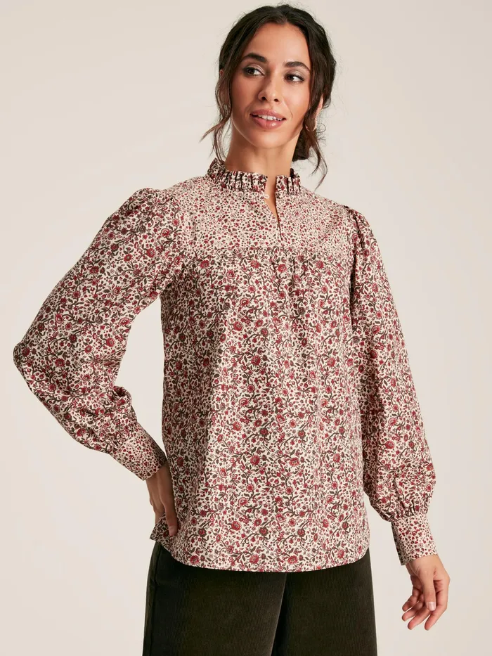 Joules Shirts and Blouses CreamRed Floral Long Sleeve Blouse With Frill Neck 8211 Women