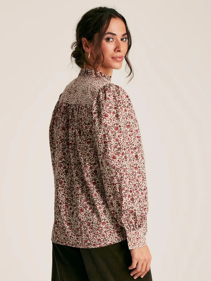 Joules Shirts and Blouses CreamRed Floral Long Sleeve Blouse With Frill Neck 8211 Women