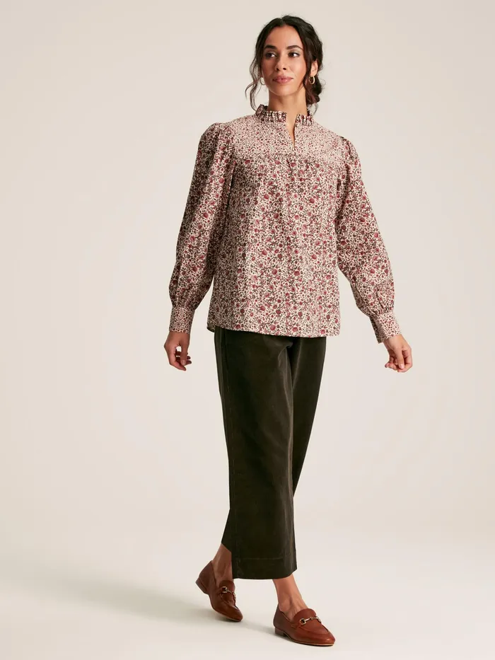 Joules Shirts and Blouses CreamRed Floral Long Sleeve Blouse With Frill Neck 8211 Women