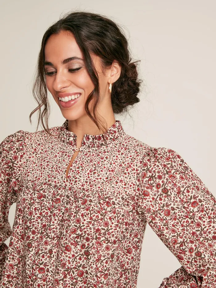 Joules Shirts and Blouses CreamRed Floral Long Sleeve Blouse With Frill Neck 8211 Women