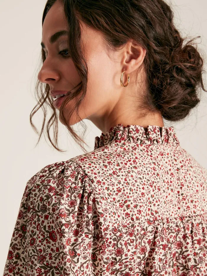 Joules Shirts and Blouses CreamRed Floral Long Sleeve Blouse With Frill Neck 8211 Women
