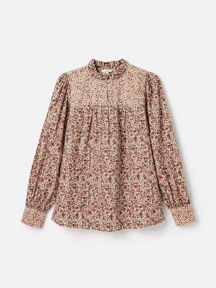 Joules Shirts and Blouses CreamRed Floral Long Sleeve Blouse With Frill Neck 8211 Women