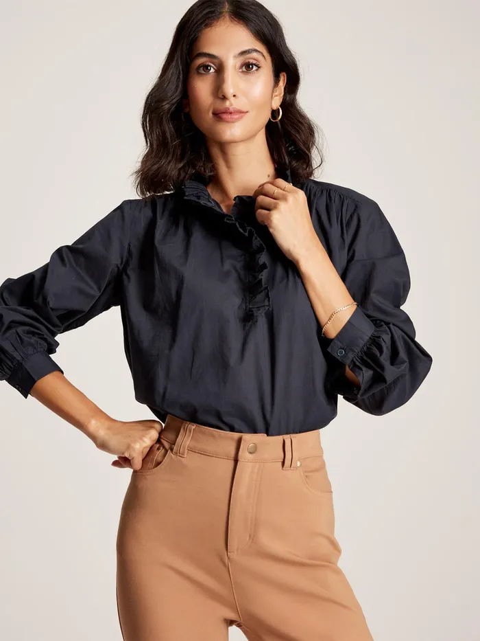 Joules Shirts and Blouses Navy Cotton Ruffle Blouse 8211 Women
