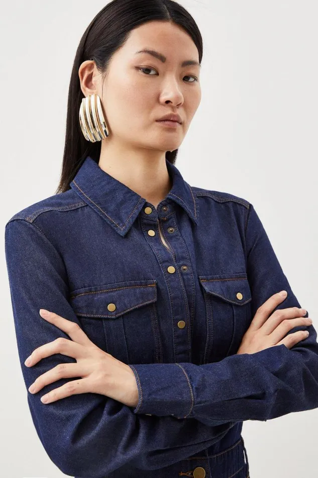 Jumpsuits Women Karen Millen Denim Long Sleeve Jumpsuit Indigo