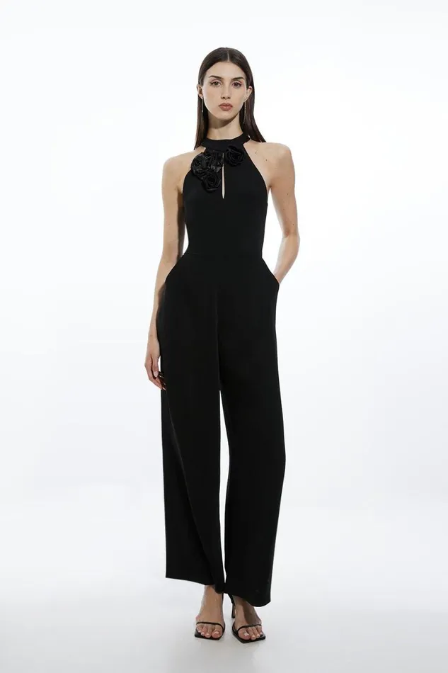 Jumpsuits Women Karen Millen Soft Tailored Corsage Keyhole Halterneck Wide Leg Jumpsuit Black Jumpsuits Women Karen Millen Soft Tailored Corsage Keyhole Halterneck Wide Leg Jumpsuit Black