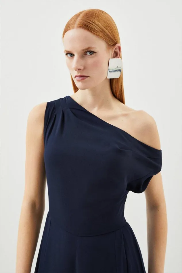 Jumpsuits Women Karen Millen Soft Tailored Off Shoulder Pleat Detail Jumpsuit Navy