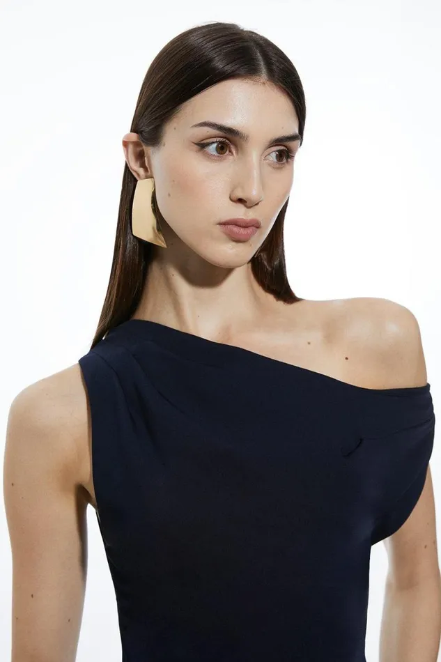 Jumpsuits Women Karen Millen Structured Crepe Drop Shoulder Pleated Panel Jumpsuit Navy