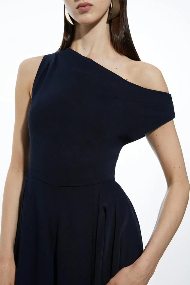 Jumpsuits Women Karen Millen Structured Crepe Drop Shoulder Pleated Panel Jumpsuit Navy