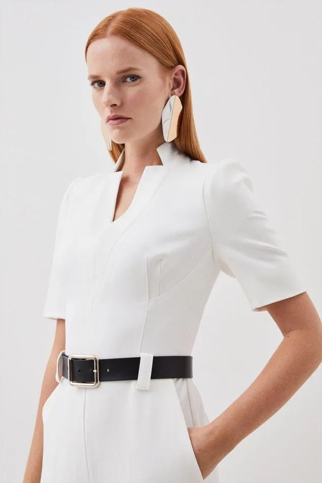 Jumpsuits Women Karen Millen Structured Crepe Forever Belted Jumpsuit Ivory