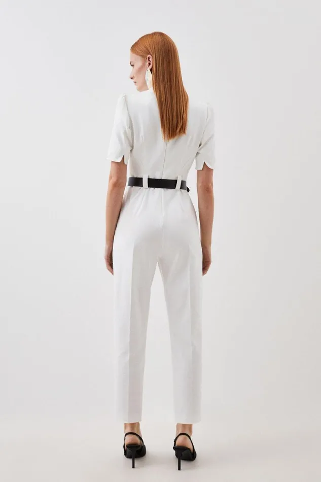 Jumpsuits Women Karen Millen Structured Crepe Forever Belted Jumpsuit Ivory