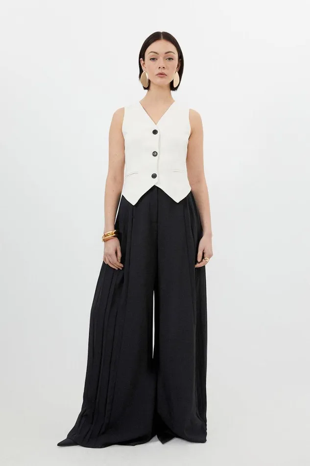 Jumpsuits Women Karen Millen Tailored Crepe Waistcoat Wide Leg Pleated Panel Jumpsuit Mono Jumpsuits Women Karen Millen Tailored Crepe Waistcoat Wide Leg Pleated Panel Jumpsuit Mono