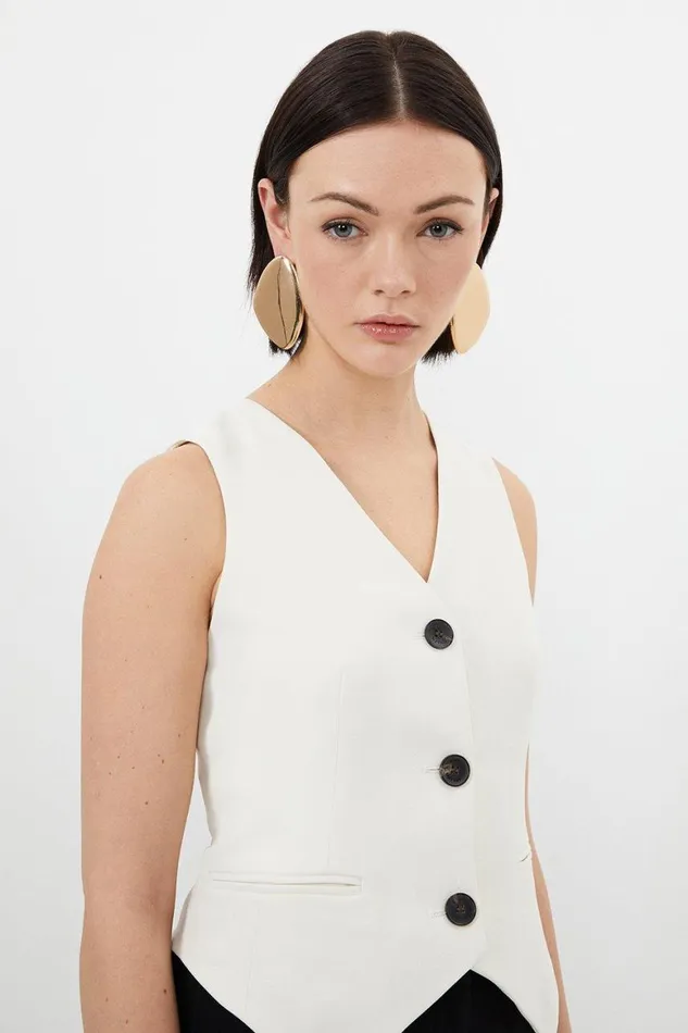 Jumpsuits Women Karen Millen Tailored Crepe Waistcoat Wide Leg Pleated Panel Jumpsuit Mono