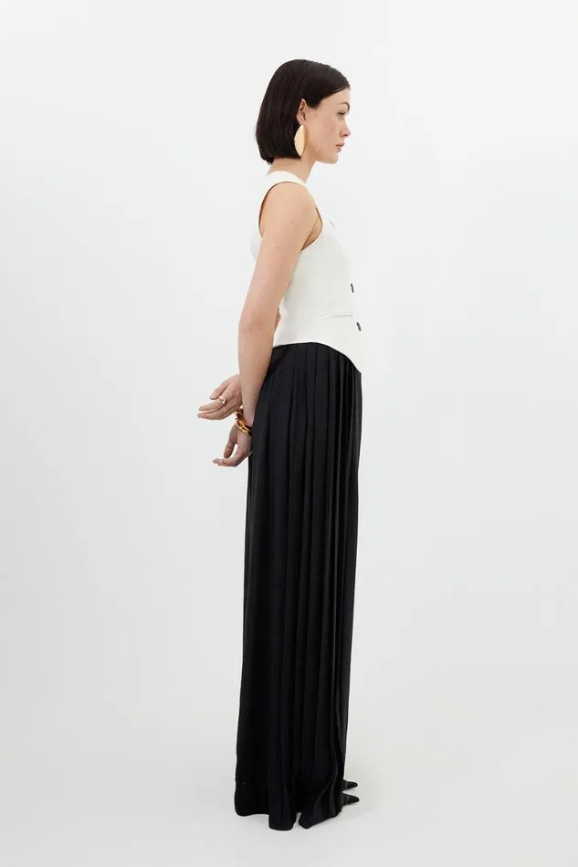 Jumpsuits Women Karen Millen Tailored Crepe Waistcoat Wide Leg Pleated Panel Jumpsuit Mono
