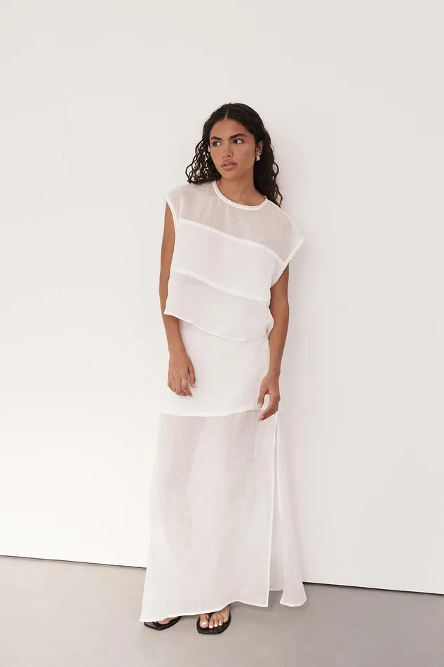 KAI WHITE RAMIE PANELLED TOP Women DISSH White Tops