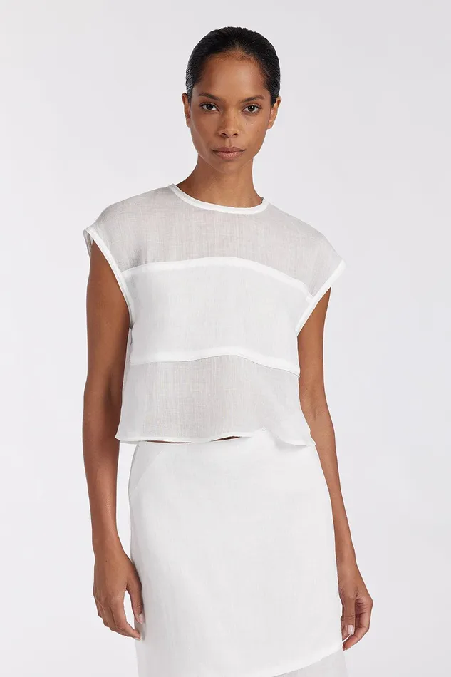 KAI WHITE RAMIE PANELLED TOP Women DISSH White Tops