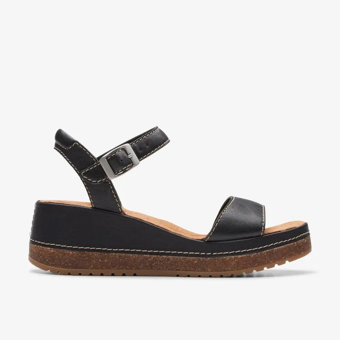 Kassanda Lily Black Leather Women Clarks Sandals and Flip Flops