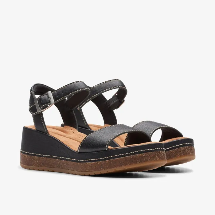 Kassanda Lily Black Leather Women Clarks Sandals and Flip Flops