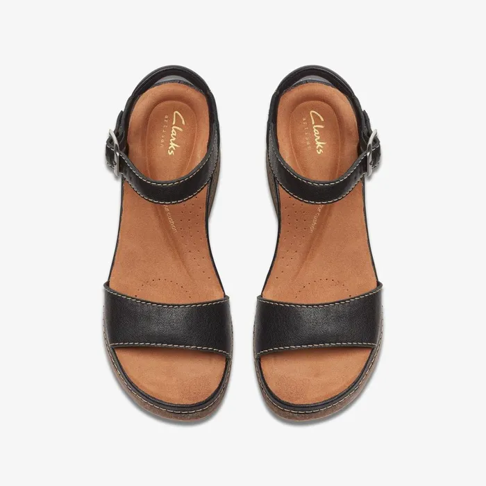 Kassanda Lily Black Leather Women Clarks Sandals and Flip Flops