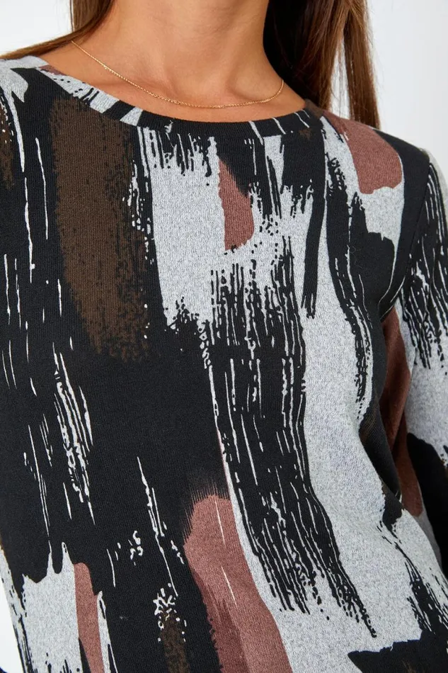 Khaki Abstract Print Midi Stretch Dress Women Roman Dresses